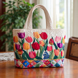 Rosalba | Quilted Handbag with Tulips and a Patchwork Base