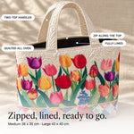 Rosalba | Quilted Handbag with Tulips and a Patchwork Base