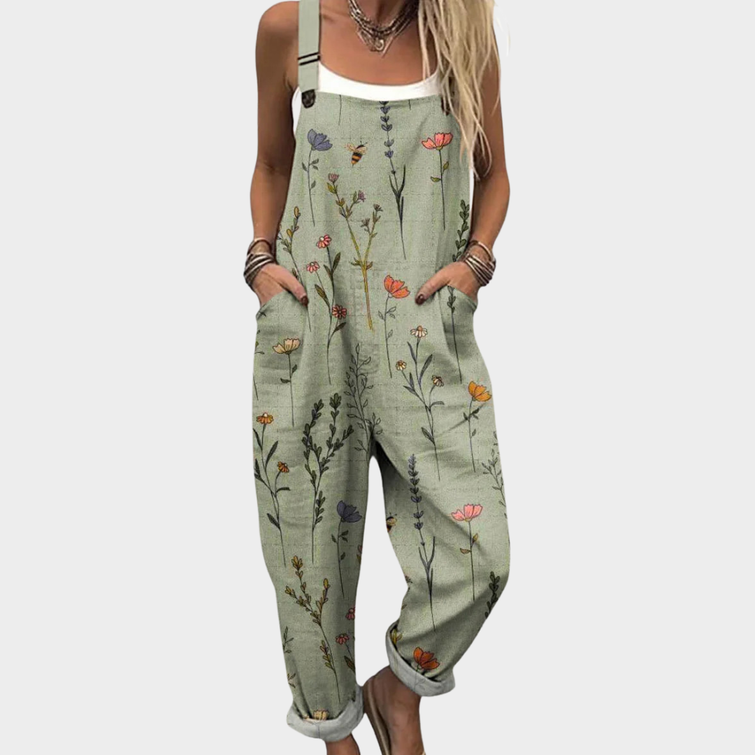 Rosalyn | Women's Bright Country Sage Floral Overalls