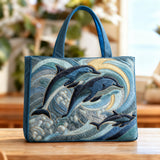 Rosemarie | Quilted Tote Bag with Leaping Dolphins