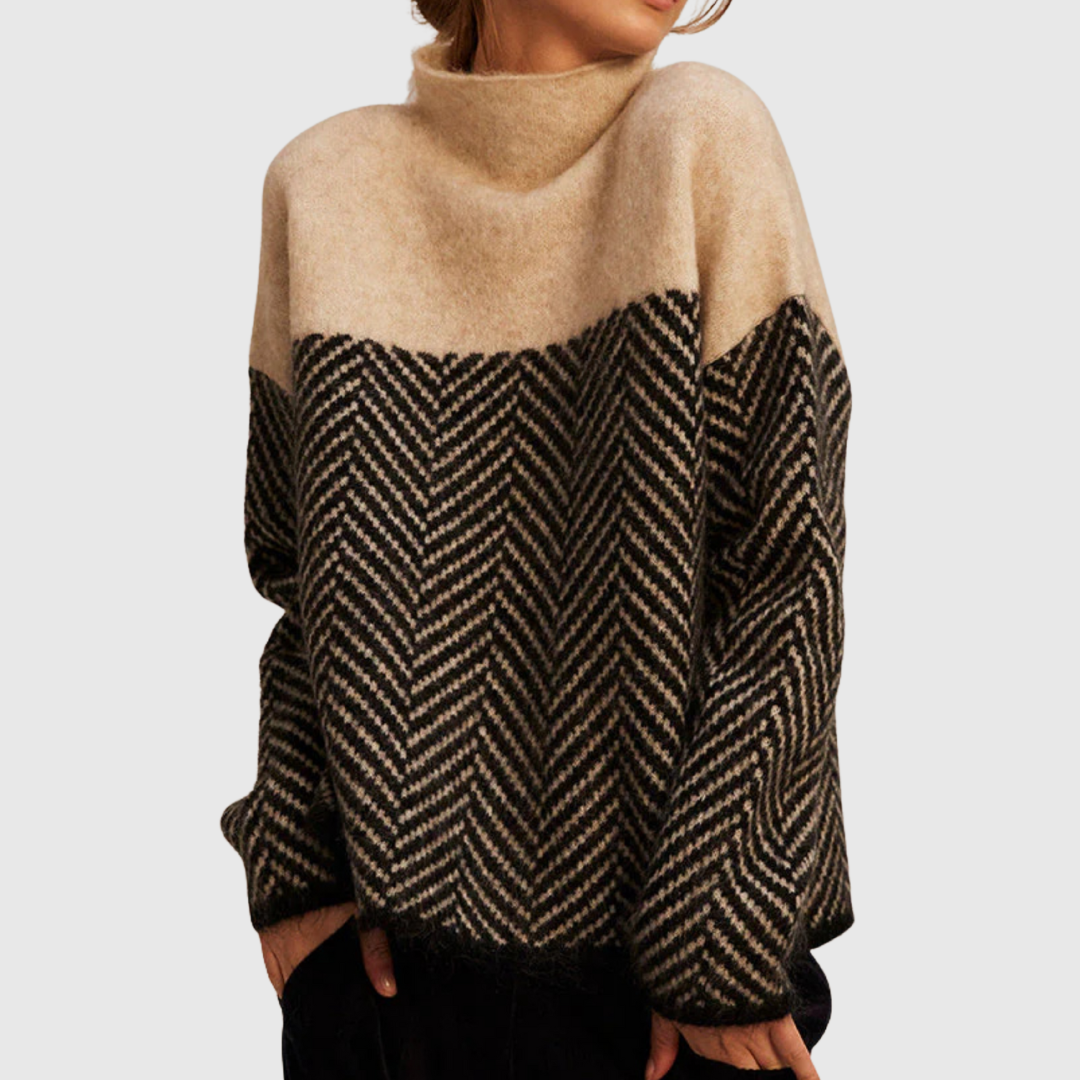Sand Chevron High-Neck Jumper