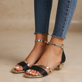 Sasha | Low Block Heel Sandals with an Ankle Strap