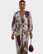 Selena | Wrap Midi Dress with Puff Sleeves and a Front Slit