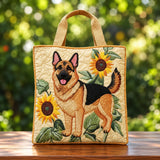 Senara | Quilted Tote Bag with a German Shepherd and Sunflowers