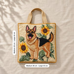 Senara | Quilted Tote Bag with a German Shepherd and Sunflowers