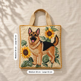 Senara | Quilted Tote Bag with a German Shepherd and Sunflowers