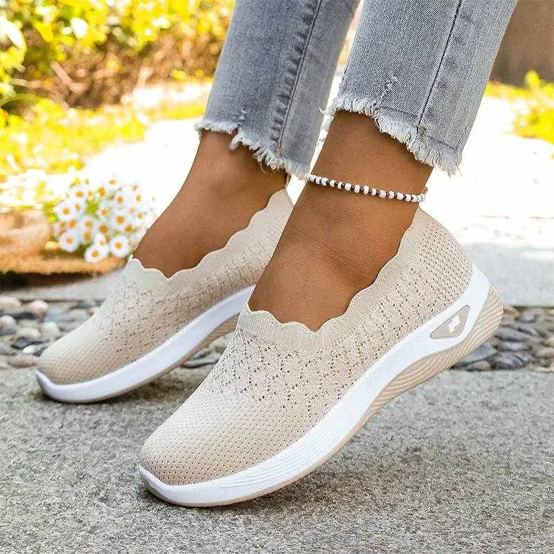 Wavella | Lightweight Slip-On Walking Shoes Beige, photo studio