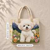 Shona | Quilted Tote Bag with a Bichon Frise in a Meadow