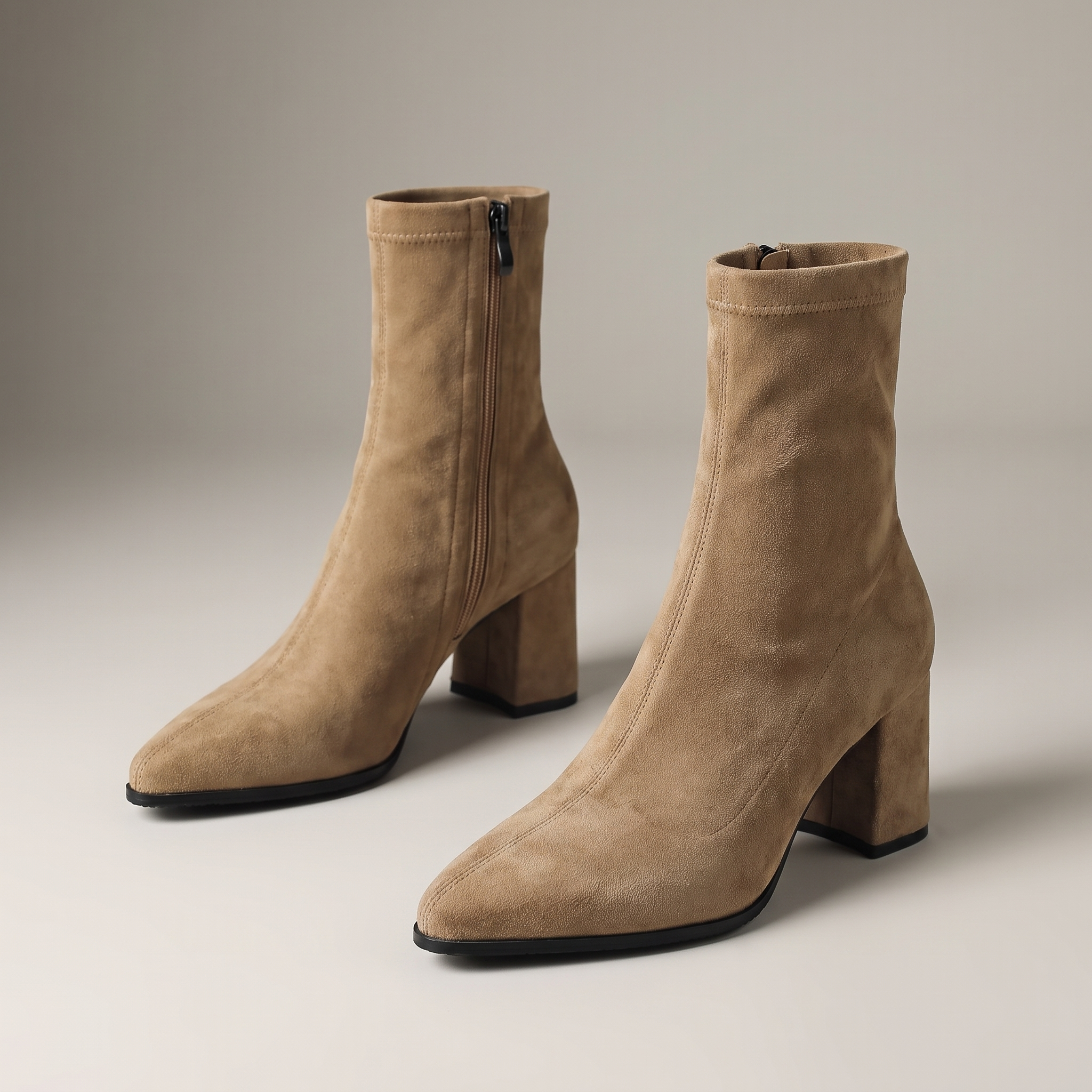 Sienna | Block-Heel Ankle Boots with a Side Zip Apricot, photo studio