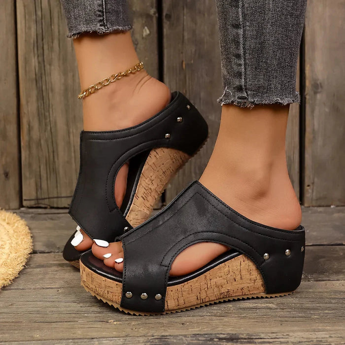Emmie | Studded Slip-On Wedge Sandals with Cut-Outs