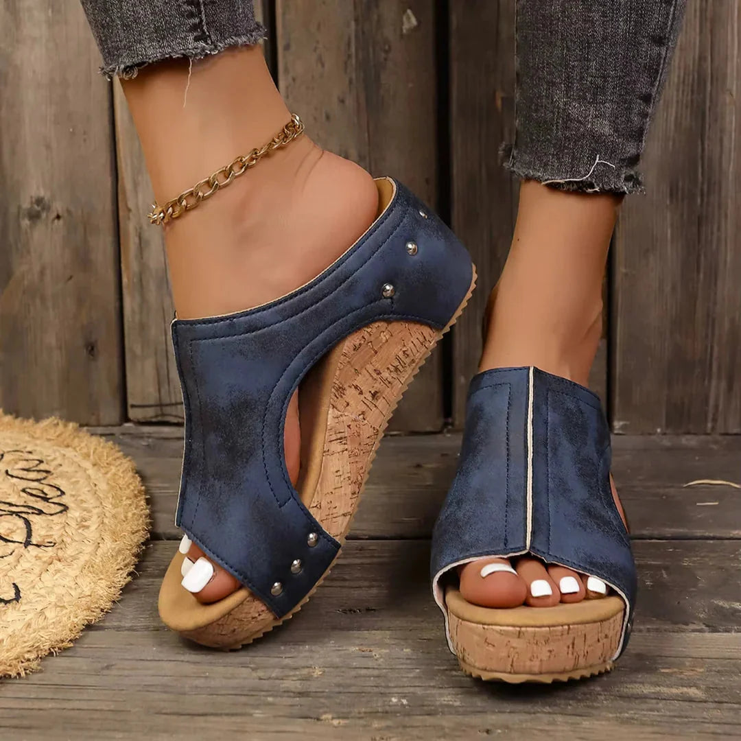 Emmie Studded Wedge Sandals Blue, photo studio