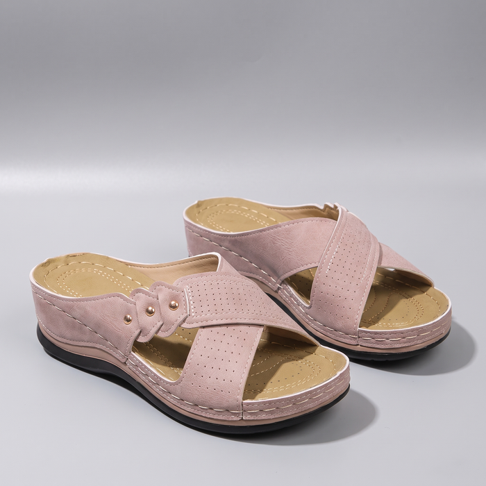 Solara | Wedge Slide Sandals with Crossover Straps
