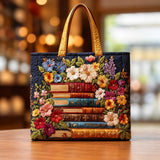 Sonya | Quilted Tote with a Stack of Books and Flowers