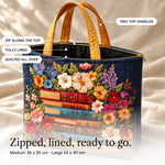 Sonya | Quilted Tote with a Stack of Books and Flowers