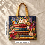 Sonya | Quilted Tote with a Stack of Books and Flowers