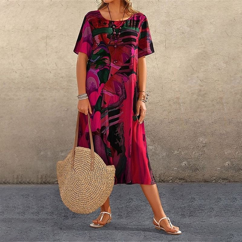 Briony | Flowy Tropical Print Dress Red, photo studio