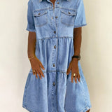 Relaxed Light Blue Denim Midi Dress