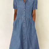 Relaxed Short-Sleeve Denim Dress
