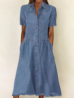 Relaxed Short-Sleeve Denim Dress