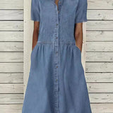Relaxed Short-Sleeve Denim Dress