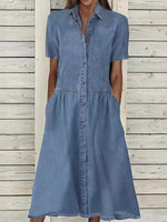 Relaxed Short-Sleeve Denim Dress