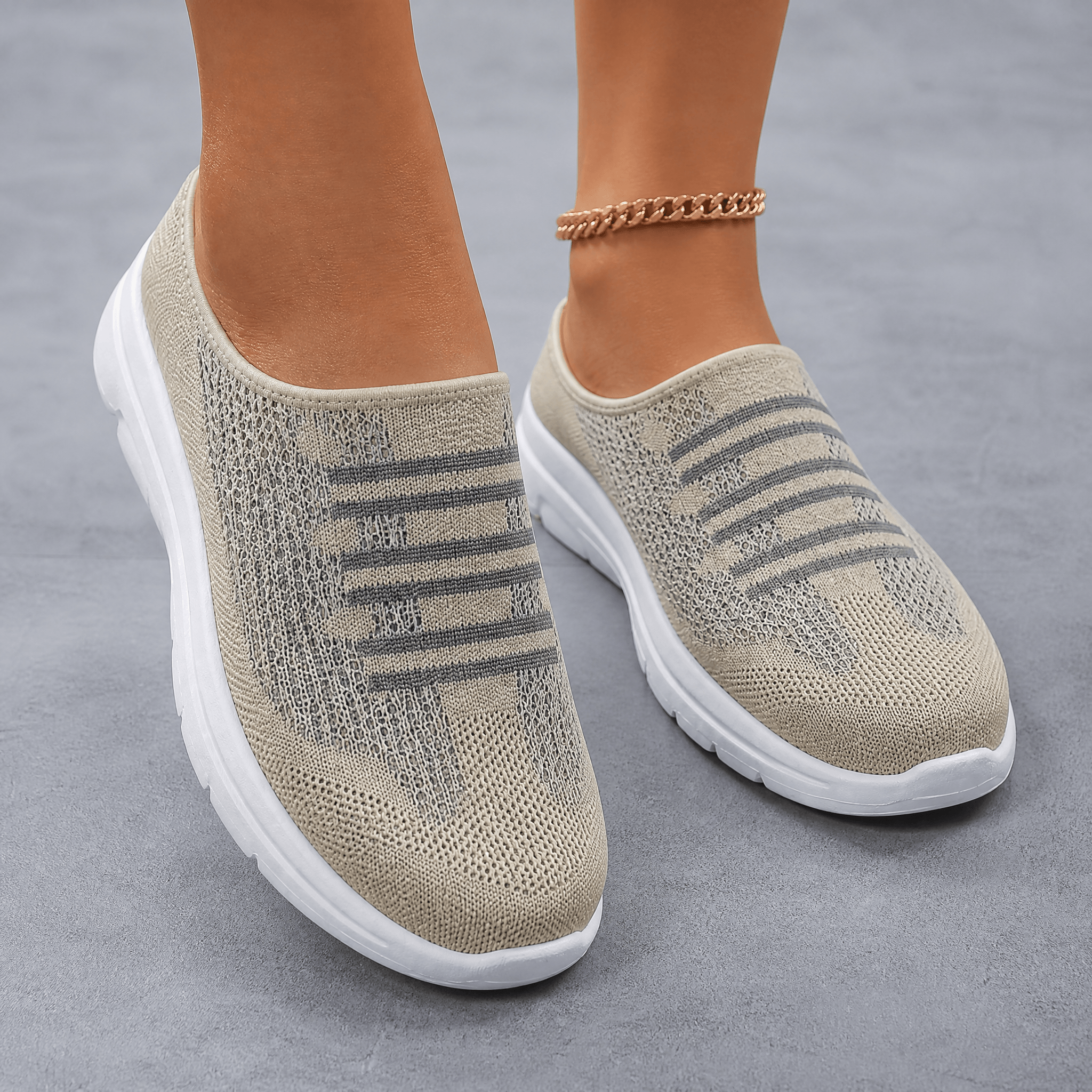 Imogen | Air-Cushion Slip-On Mules with a Breathable Upper Beige, photo studio