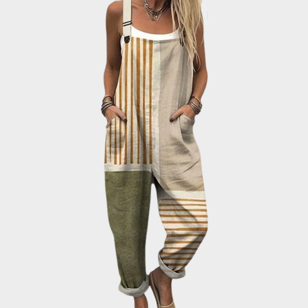Tabitha | Women's Bright Minimal Natural Stripe Overalls