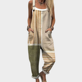 Tabitha | Women's Bright Minimal Natural Stripe Overalls
