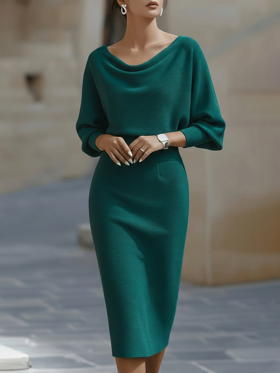 Marian | Cowl-Neck Cocktail Dress Teal, studio photo