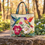 Teasag | Embroidered Tote with Hummingbirds and Hibiscus