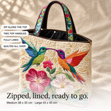 Teasag | Embroidered Tote with Hummingbirds and Hibiscus