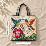 Teasag | Embroidered Tote with Hummingbirds and Hibiscus