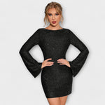 Long-Sleeve Sequin Open-Back Dress