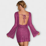 Long-Sleeve Sequin Open-Back Dress