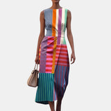 Tiffany | Sleeveless Multicolour Stripe Dress