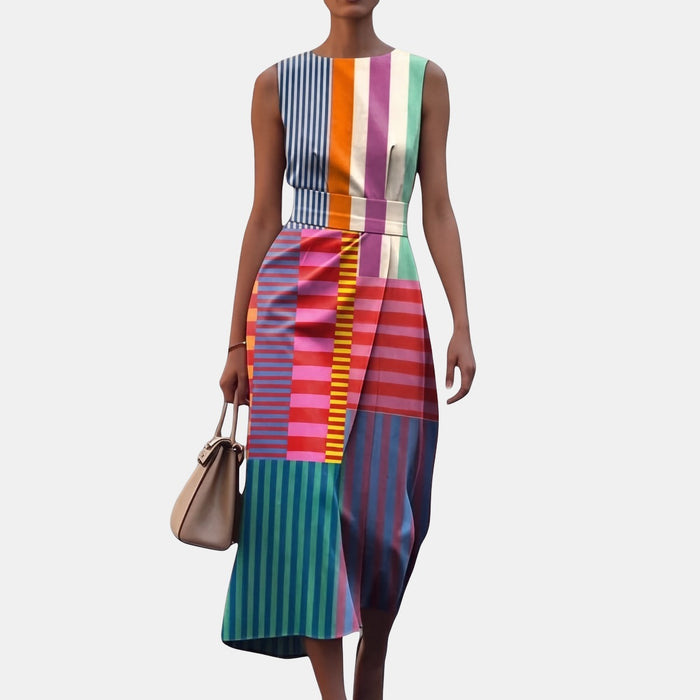 Tiffany | Sleeveless Multicolour Stripe Dress
