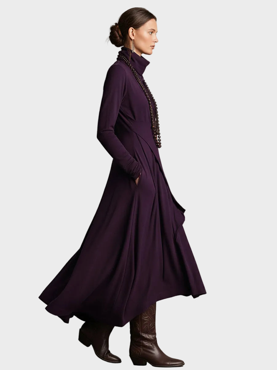 Tessie | Asymmetric Knit Turtleneck Maxi Dress