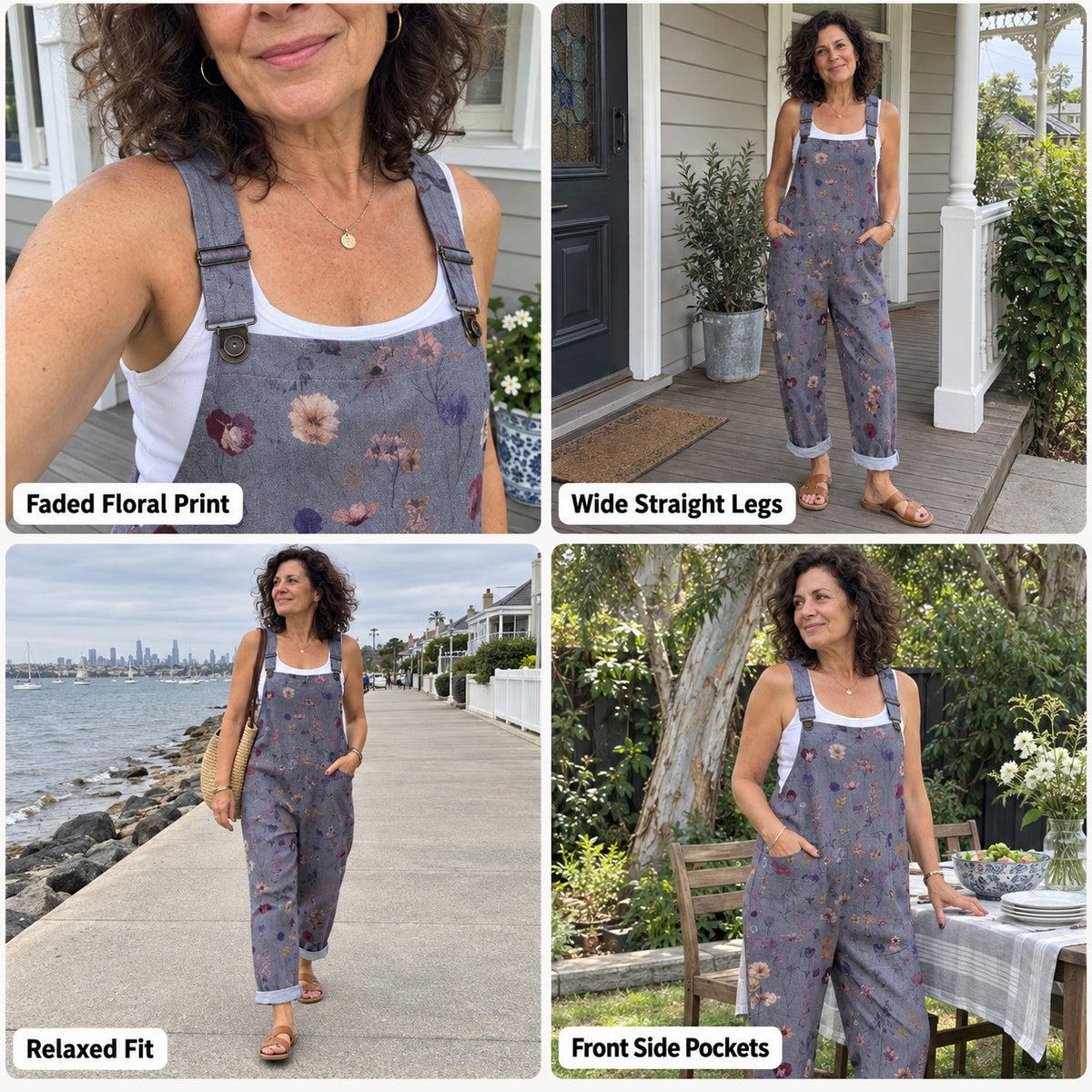 Verity | Women's Bright Boho Faded Floral Overalls