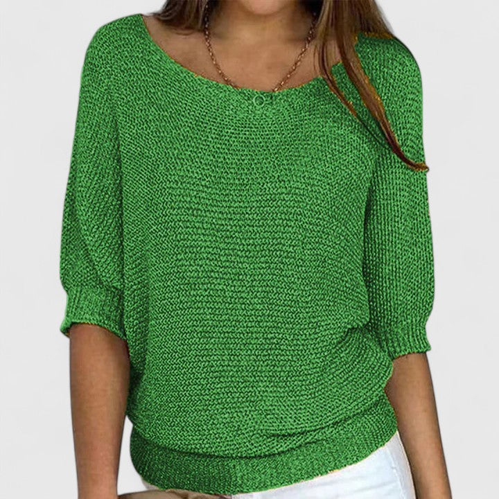 Purple Three-Quarter Sleeve Jumper Dark Green, studio photo
