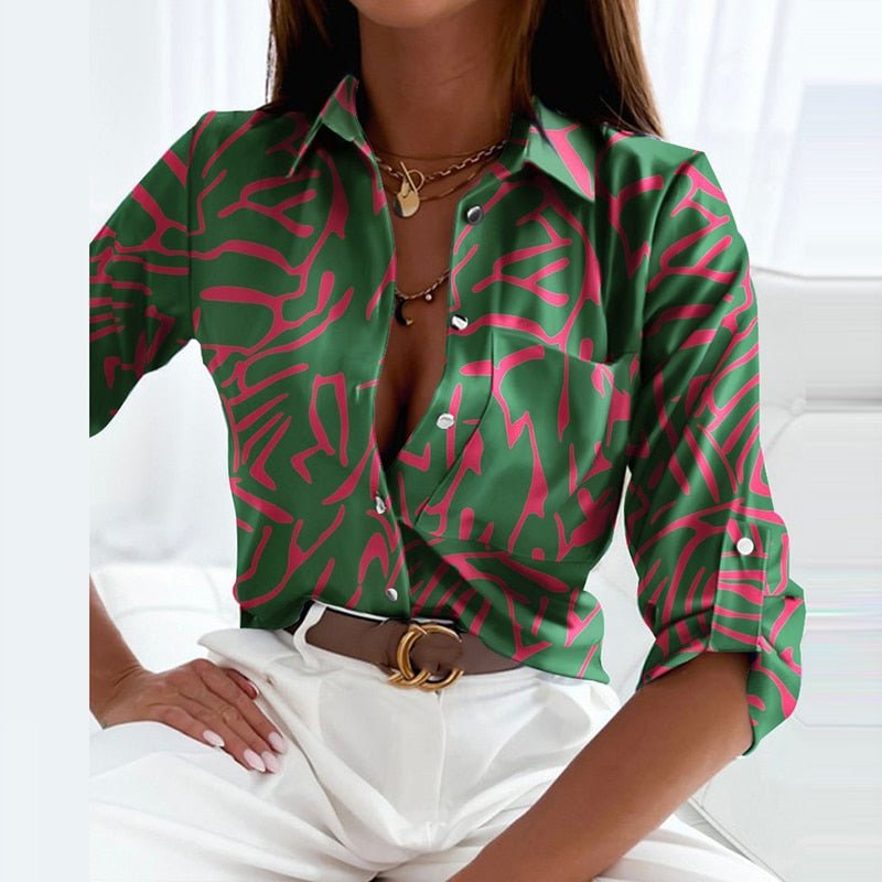 Theodora | Chic Collared Blouse Green, studio photo