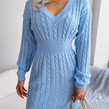 Olwen | Cable-Knit V-Neck Dress