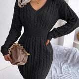 Olwen | Cable-Knit V-Neck Dress