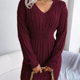 Olwen | Cable-Knit V-Neck Dress