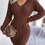 Olwen | Cable-Knit V-Neck Dress
