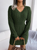 Olwen | Cable-Knit V-Neck Dress