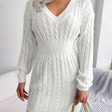 Olwen | Cable-Knit V-Neck Dress