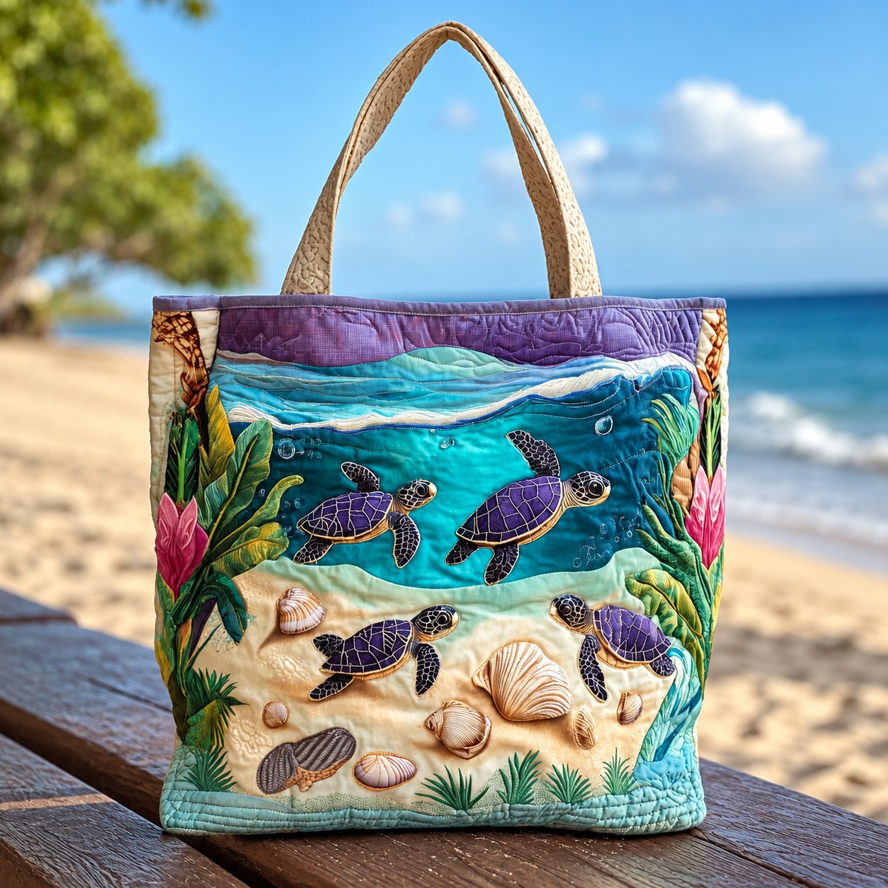 Handcrafted Bag - Turtles by the Water