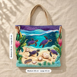 Zena | Quilted Tote Bag with Sea Turtles on the Shore