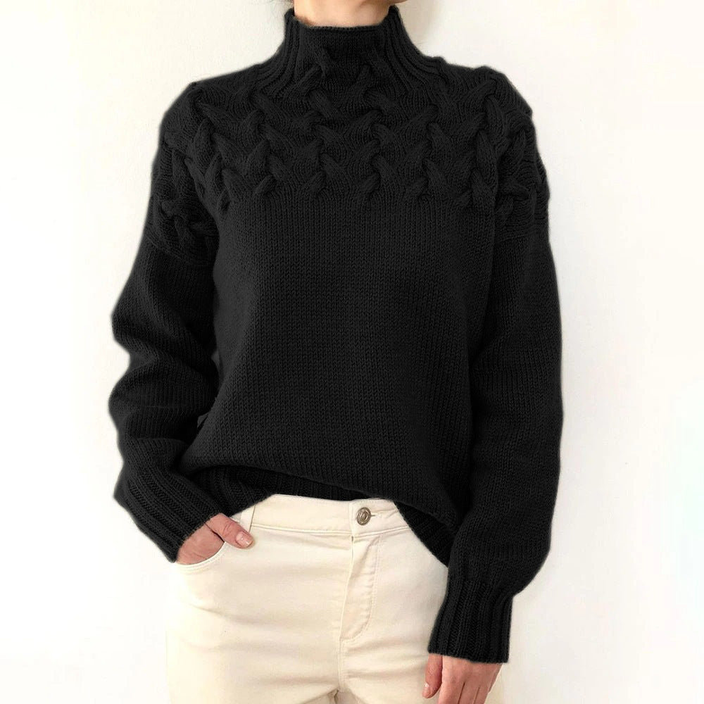 Brown Cable Knit High-Neck Jumper Black, studio photo